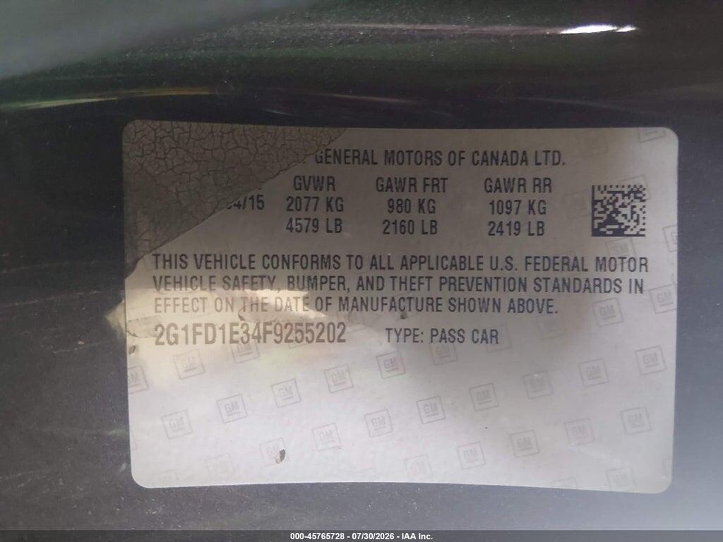 2G1FD1E34F9255202 2015 CHEVROLET CAMARO photo no. 9