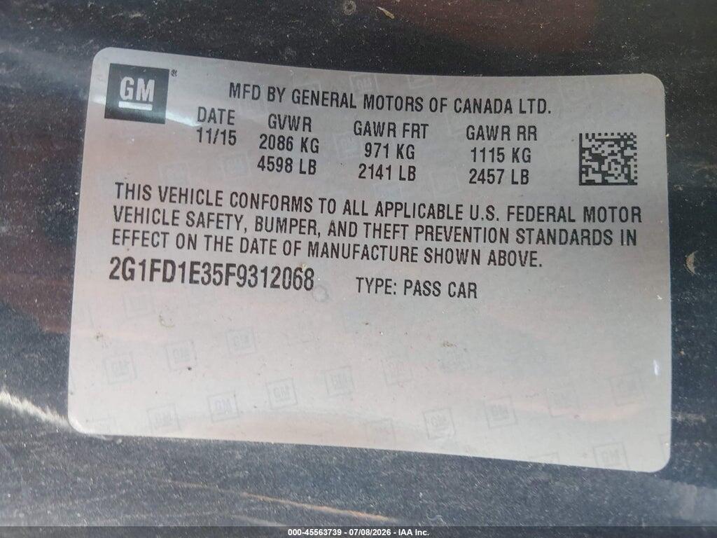 2G1FD1E35F9312068 2015 CHEVROLET CAMARO photo no. 9