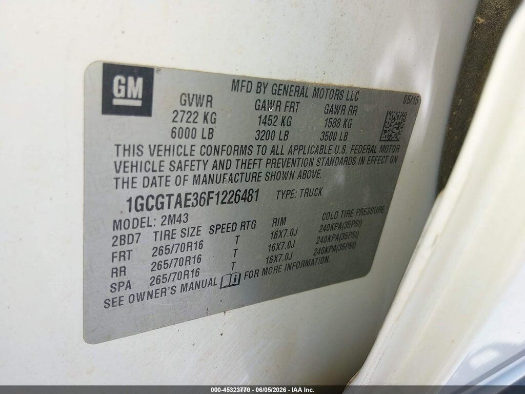 1GCGTAE36F1226481 2015 CHEVROLET COLORADO photo no. 9