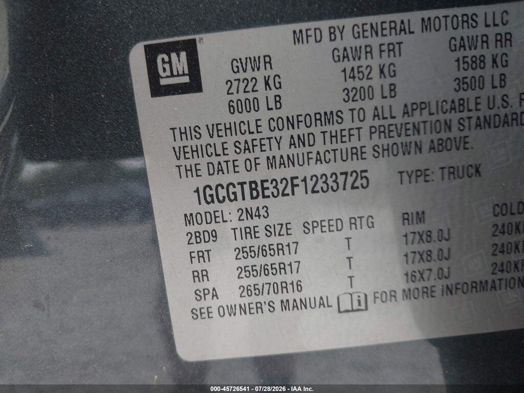 1GCGTBE32F1233725 2015 CHEVROLET COLORADO photo no. 9