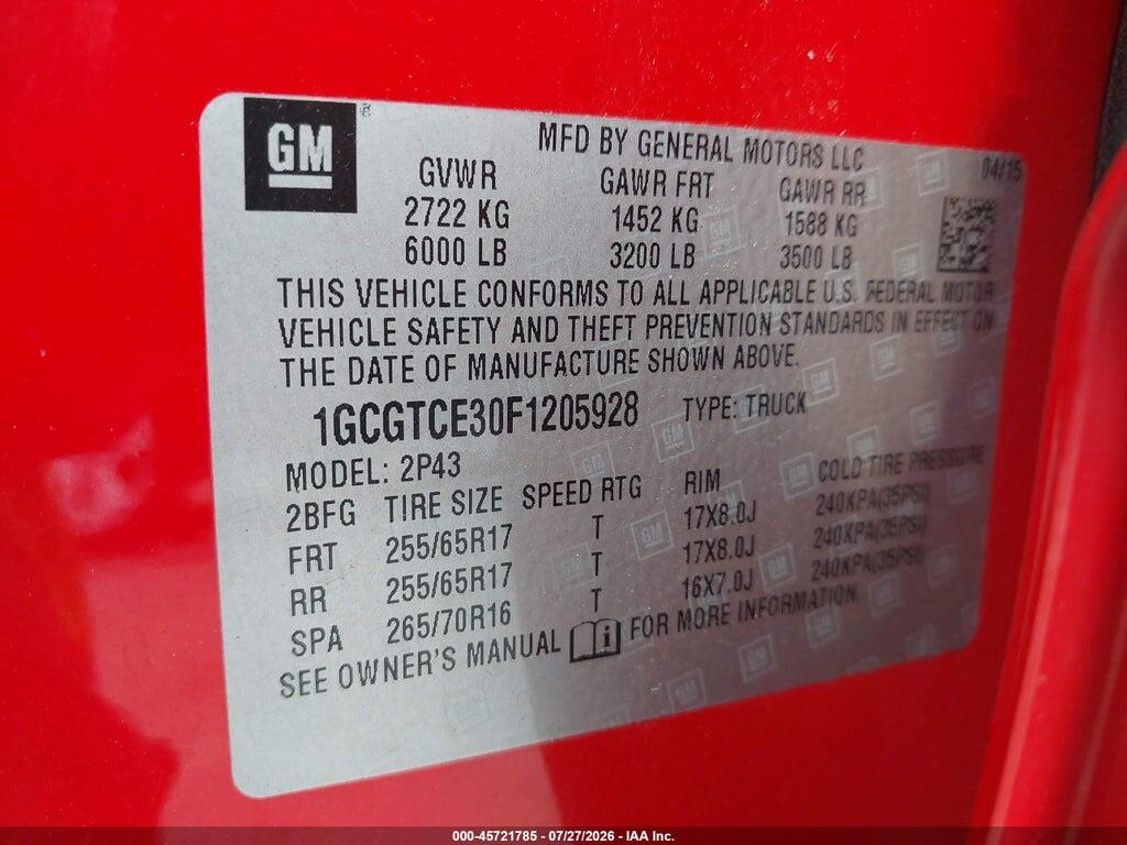 1GCGTCE30F1205928 2015 CHEVROLET COLORADO photo no. 9