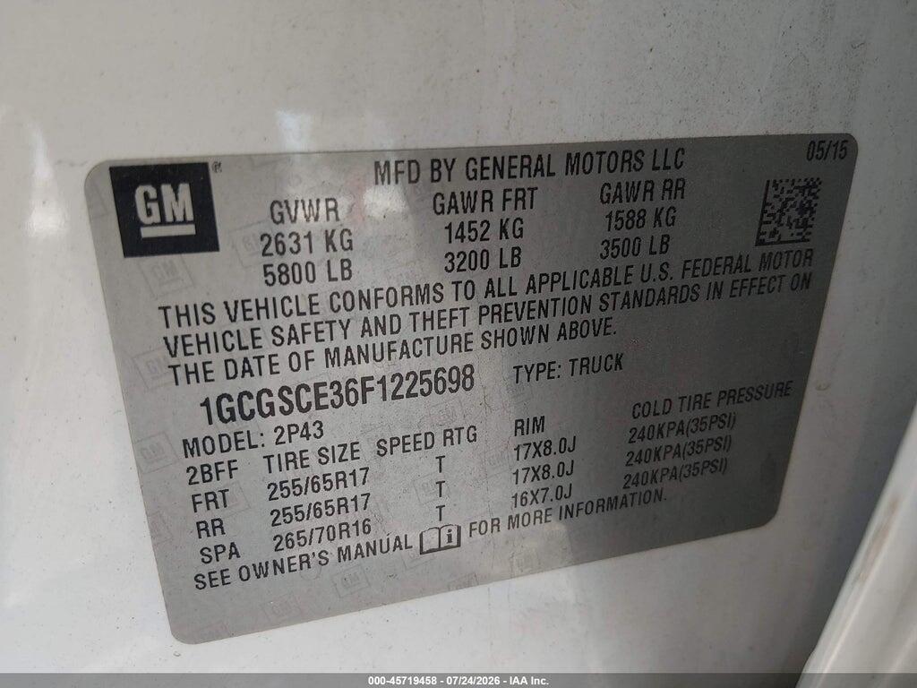 1GCGSCE36F1225698 2015 CHEVROLET COLORADO photo no. 9