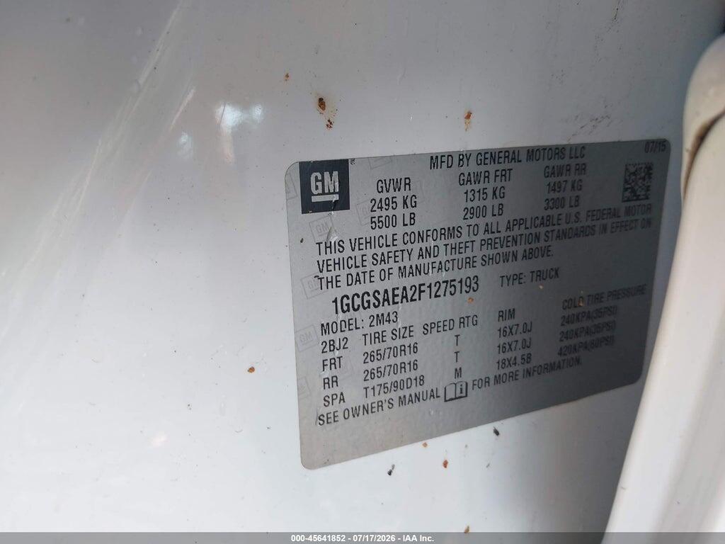 1GCGSAEA2F1275193 2015 CHEVROLET COLORADO photo no. 9