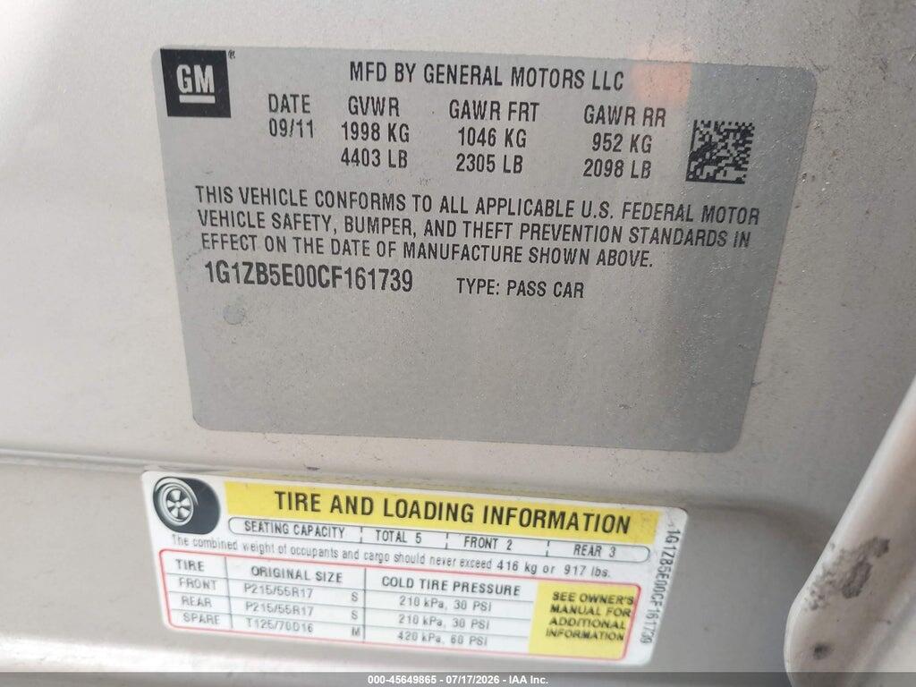 1G1ZB5E00CF161739 2012 CHEVROLET MALIBU photo no. 9