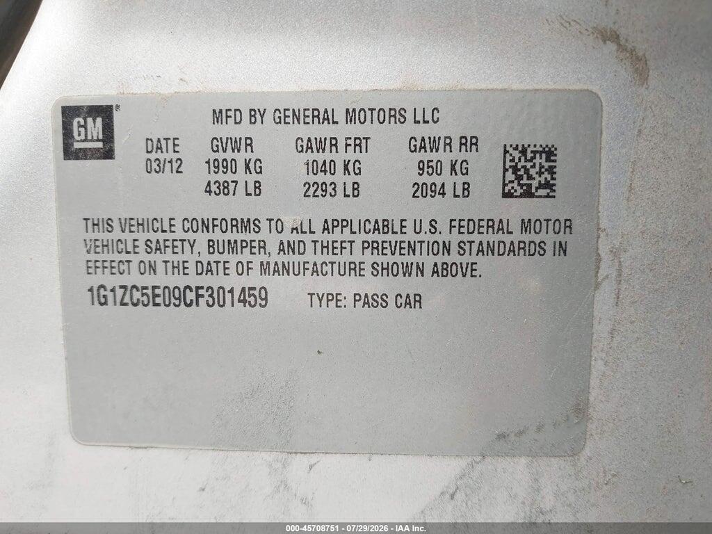 1G1ZC5E09CF301459 2012 CHEVROLET MALIBU photo no. 9