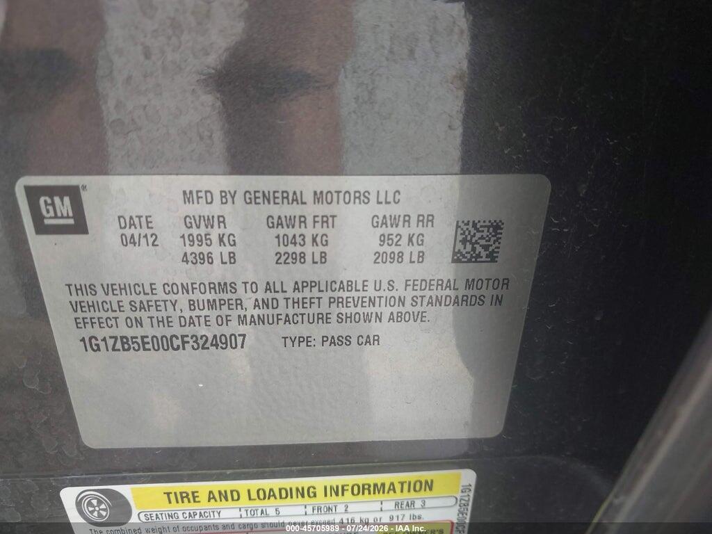 1G1ZB5E00CF324907 2012 CHEVROLET MALIBU photo no. 9