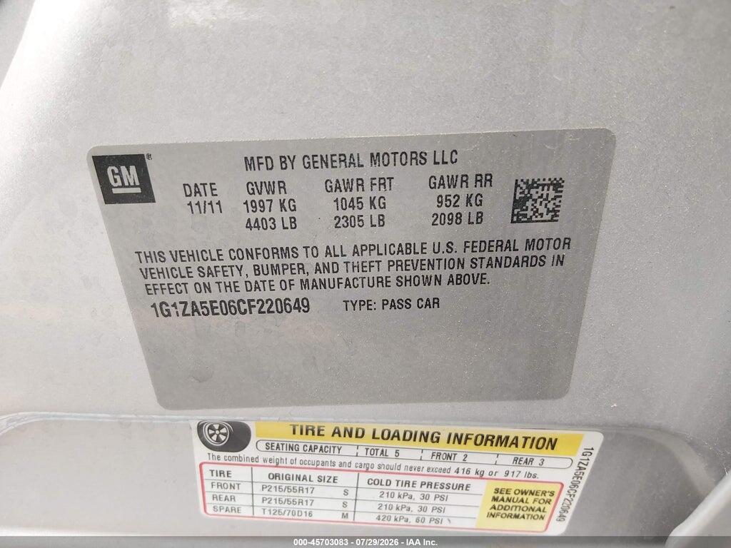 1G1ZA5E06CF220649 2012 CHEVROLET MALIBU photo no. 9