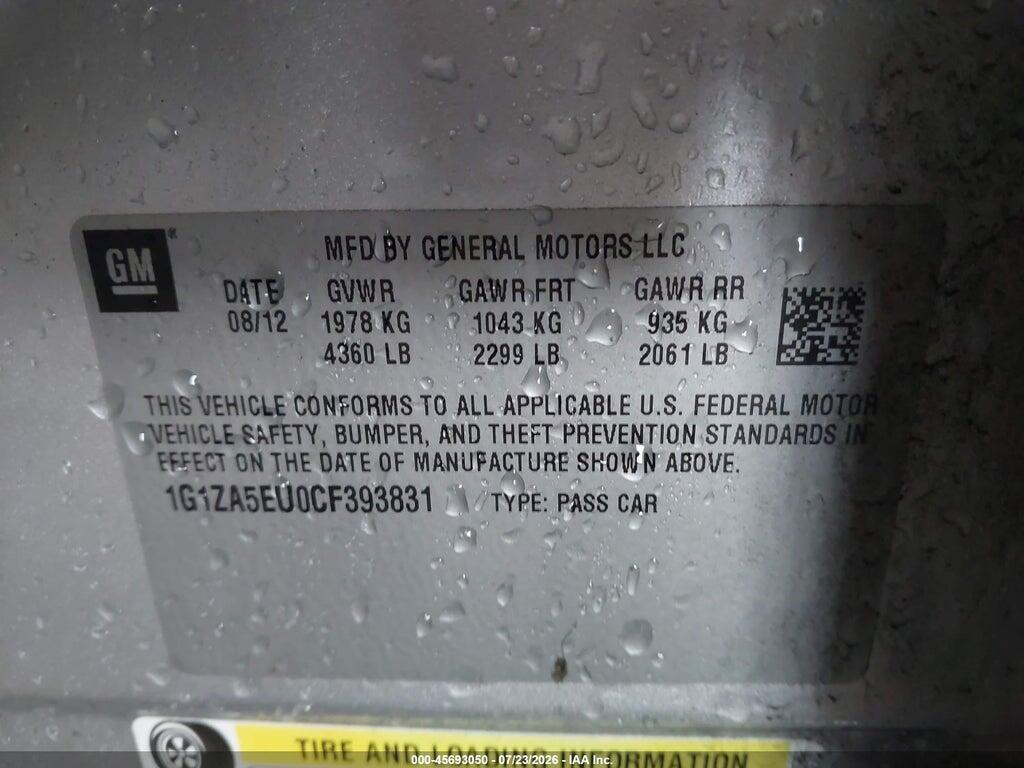 1G1ZA5EU0CF393831 2012 CHEVROLET MALIBU photo no. 9