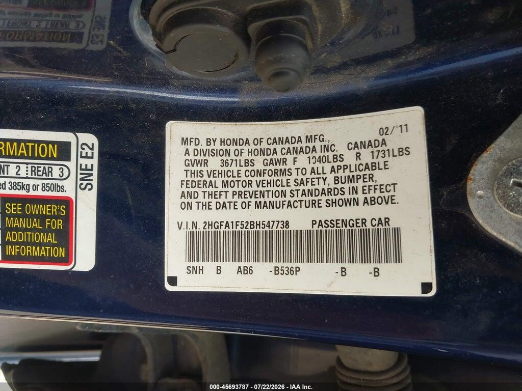 2HGFA1F52BH547738 2011 HONDA CIVIC photo no. 9
