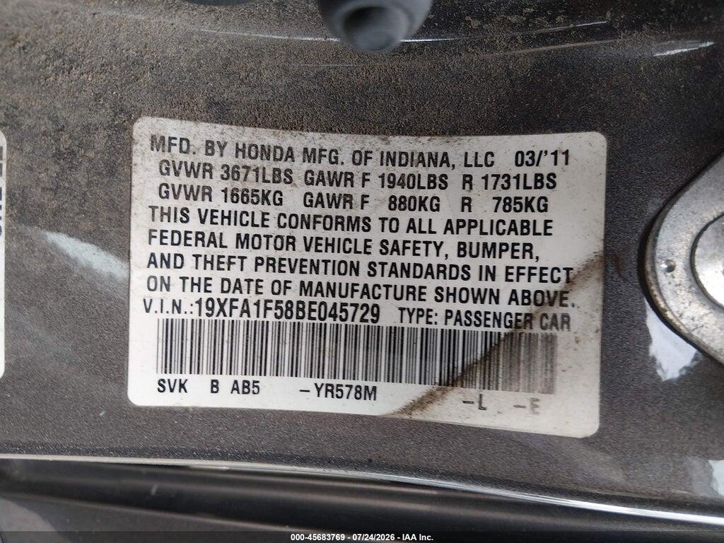 19XFA1F58BE045729 2011 HONDA CIVIC photo no. 9