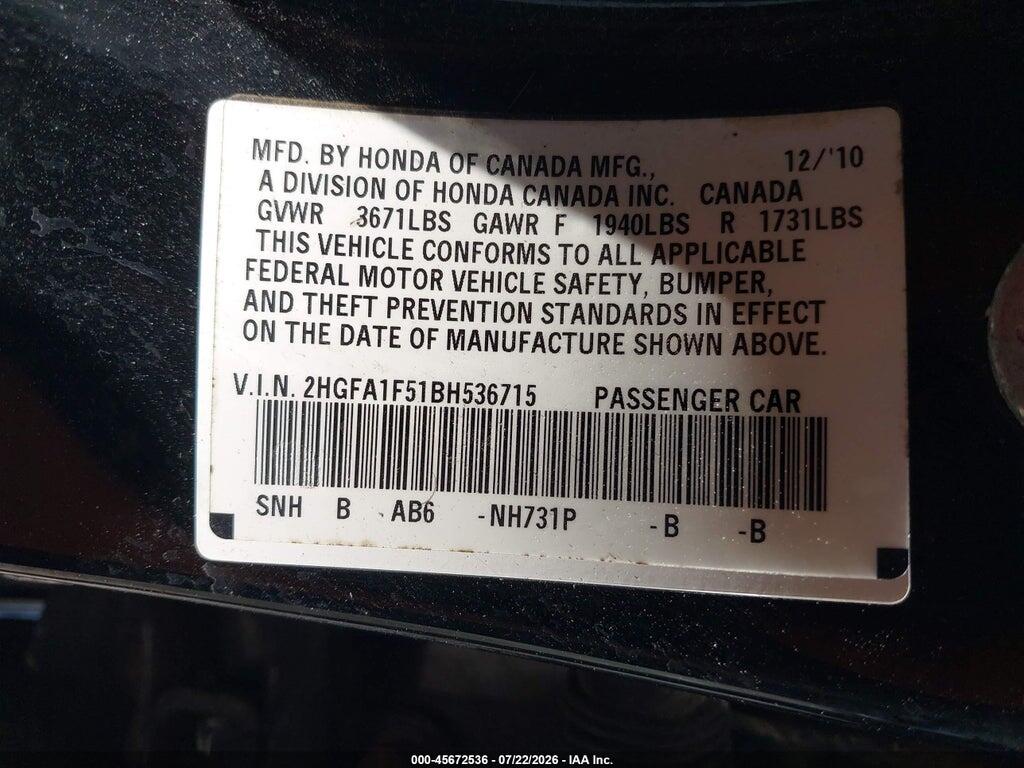 2HGFA1F51BH536715 2011 HONDA CIVIC photo no. 9