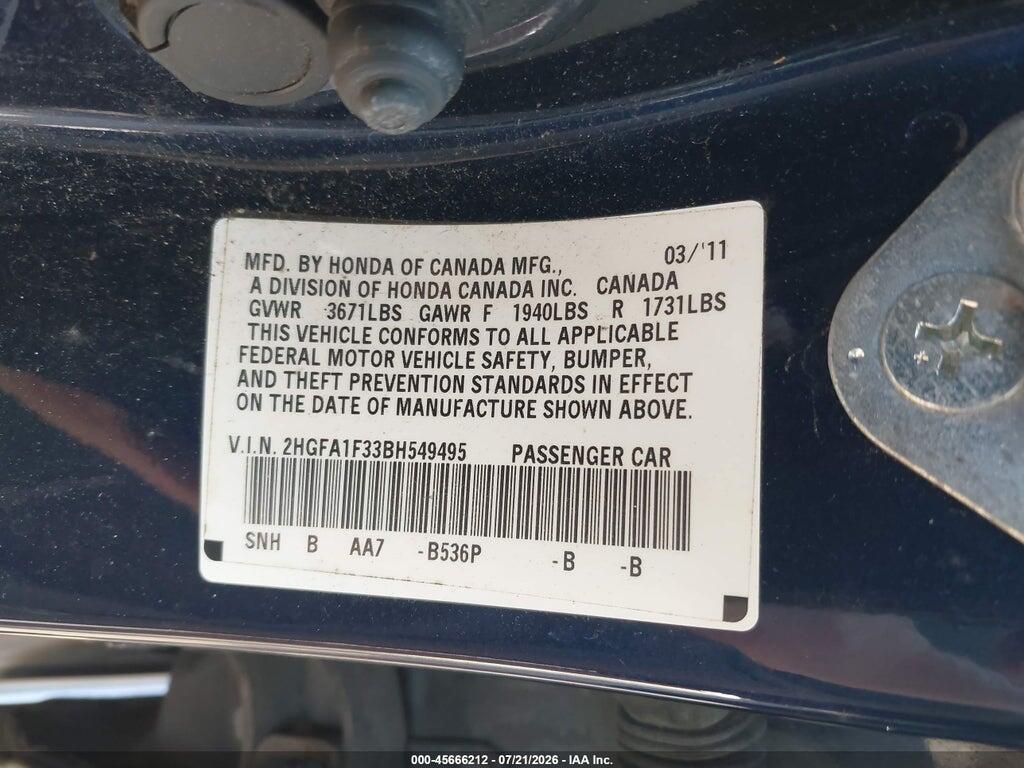 2HGFA1F33BH549495 2011 HONDA CIVIC photo no. 9