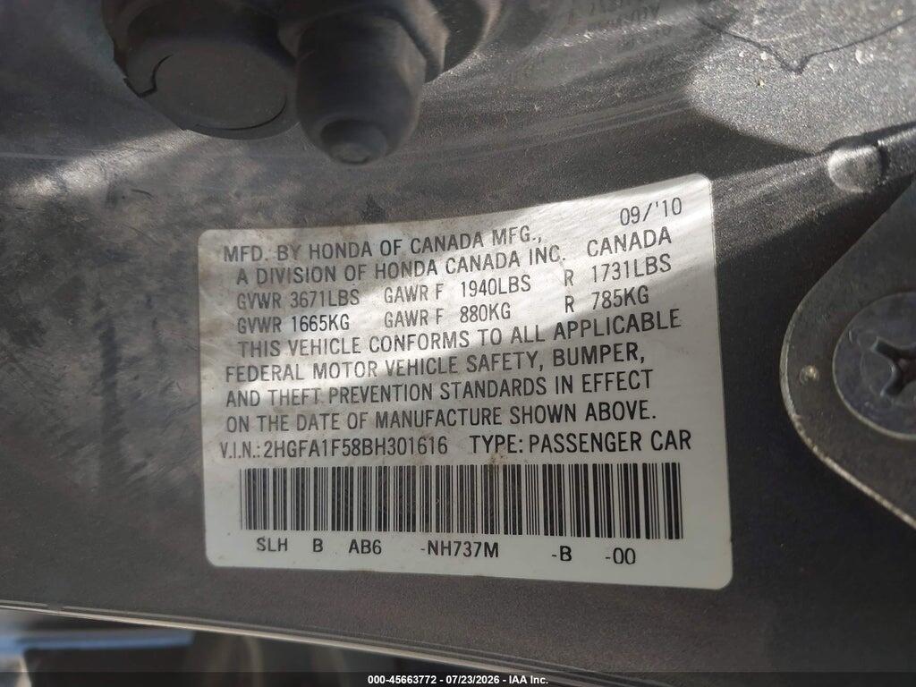 2HGFA1F58BH301616 2011 HONDA CIVIC photo no. 9