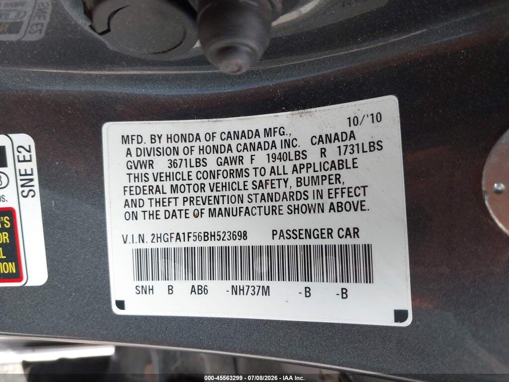 2HGFA1F56BH523698 2011 HONDA CIVIC photo no. 9