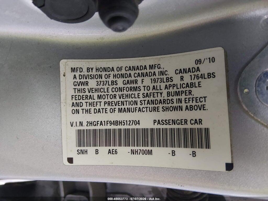 2HGFA1F94BH512704 2011 HONDA CIVIC photo no. 9