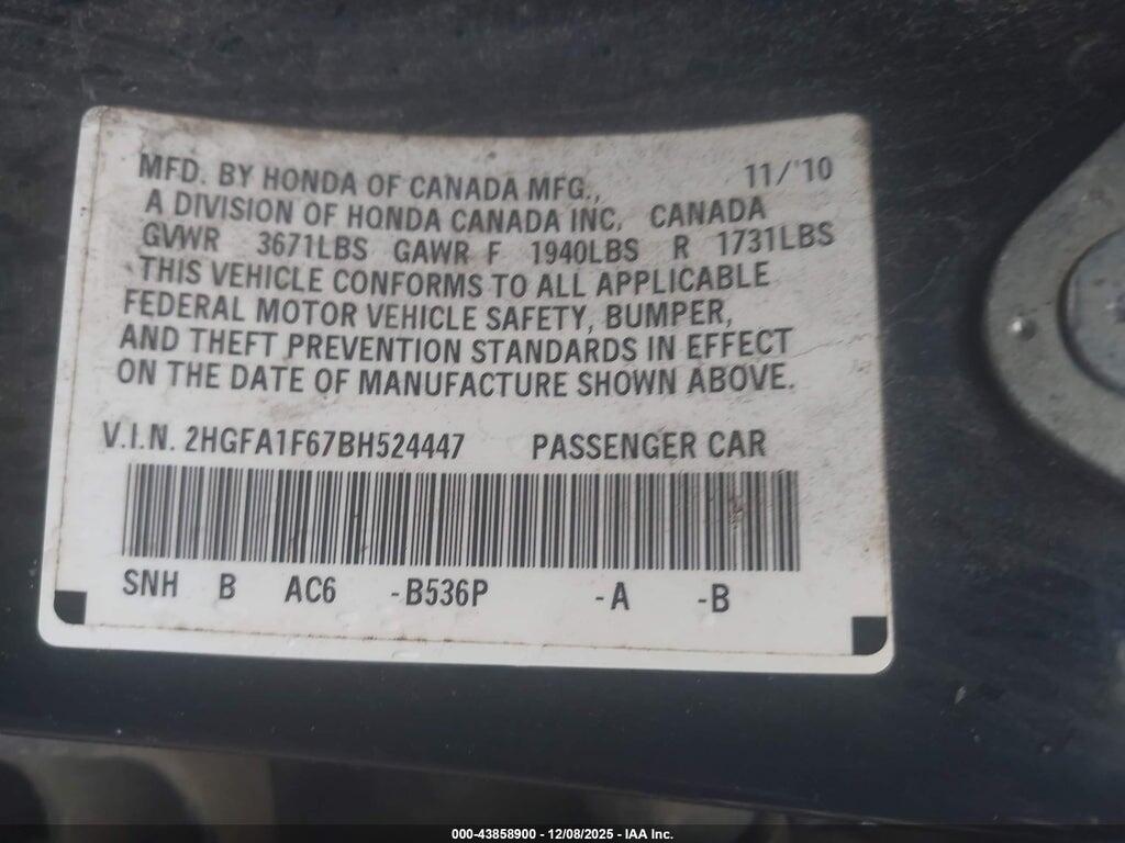 2HGFA1F67BH524447 2011 HONDA CIVIC photo no. 9