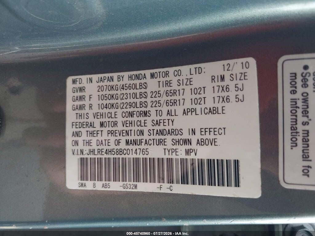 JHLRE4H58BC014765 2011 HONDA CR-V photo no. 9