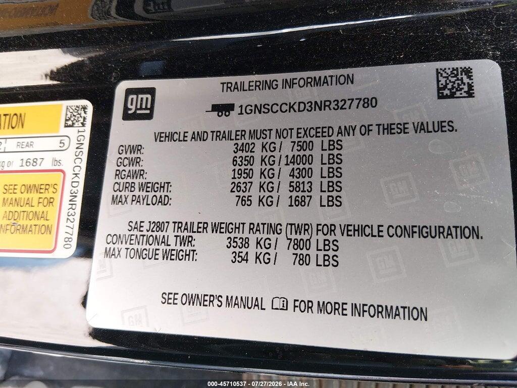 1GNSCCKD3NR327780 2022 CHEVROLET SUBURBAN photo no. 9