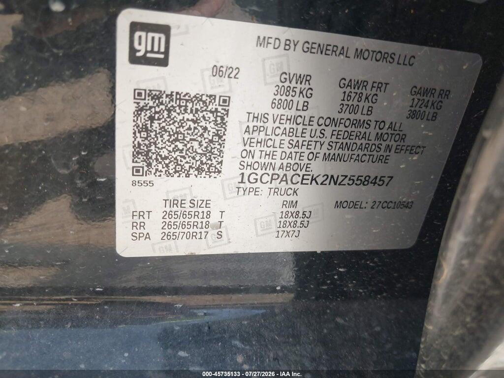 1GCPACEK2NZ558457 2022 CHEVROLET SILVERADO 1500 photo no. 9