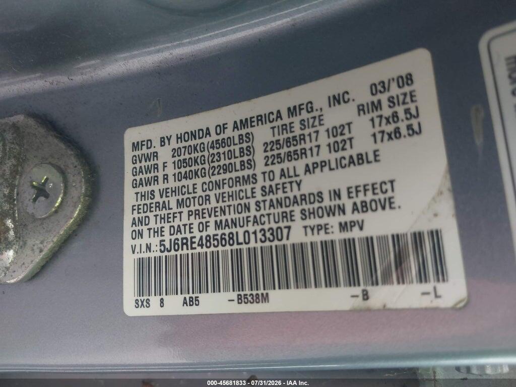 5J6RE48568L013307 2008 HONDA CR-V photo no. 9