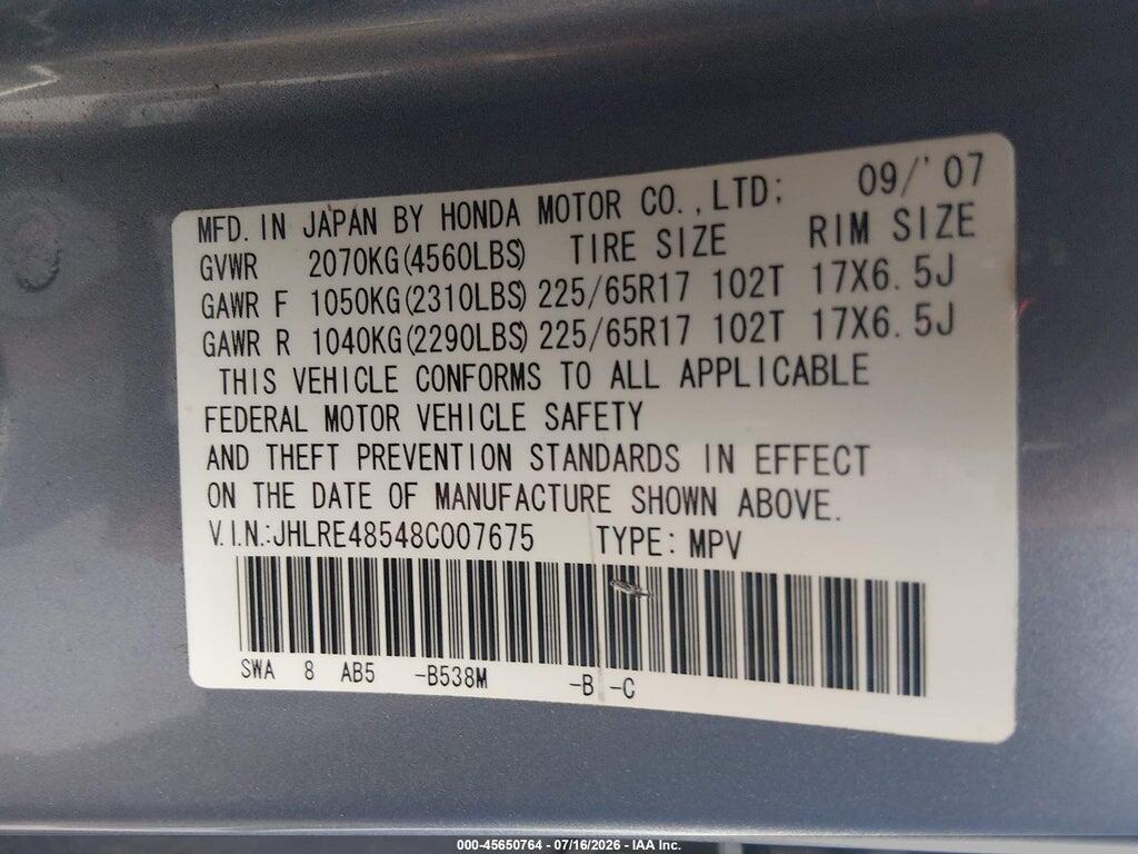 JHLRE48548C007675 2008 HONDA CR-V photo no. 9