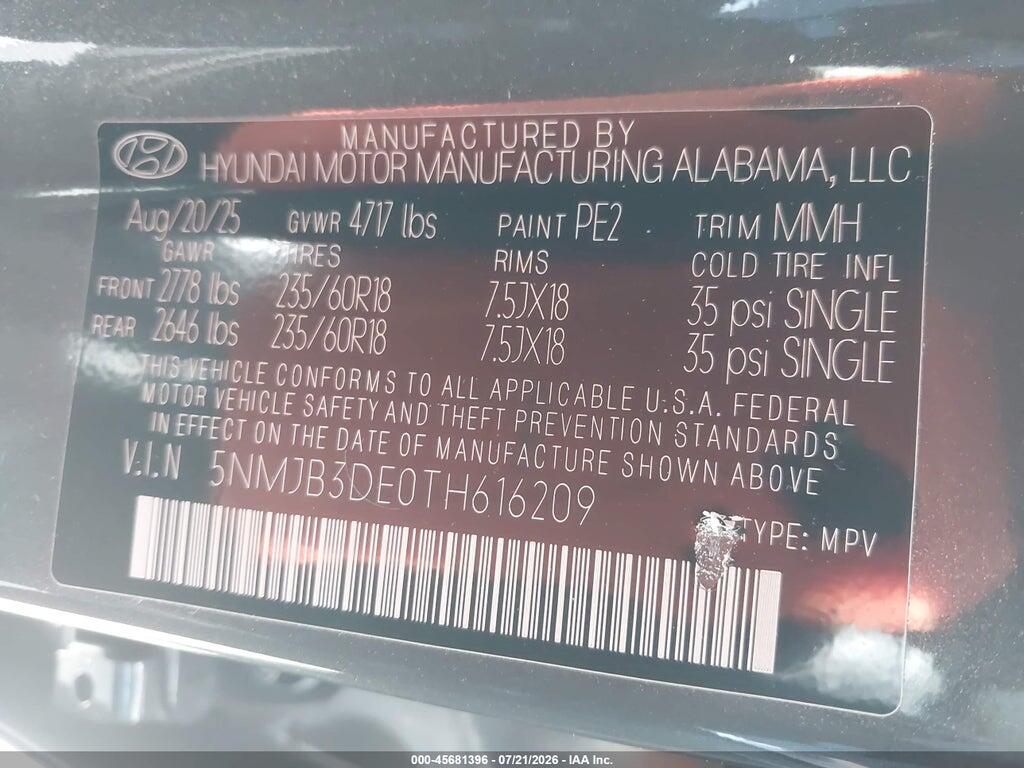 5NMJB3DE0TH616209 2026 HYUNDAI TUCSON photo no. 9