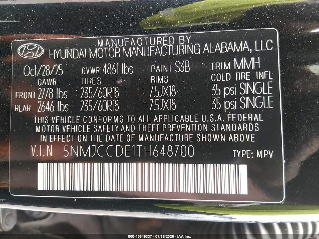 5NMJCCDE1TH648700 2026 HYUNDAI TUCSON photo no. 9