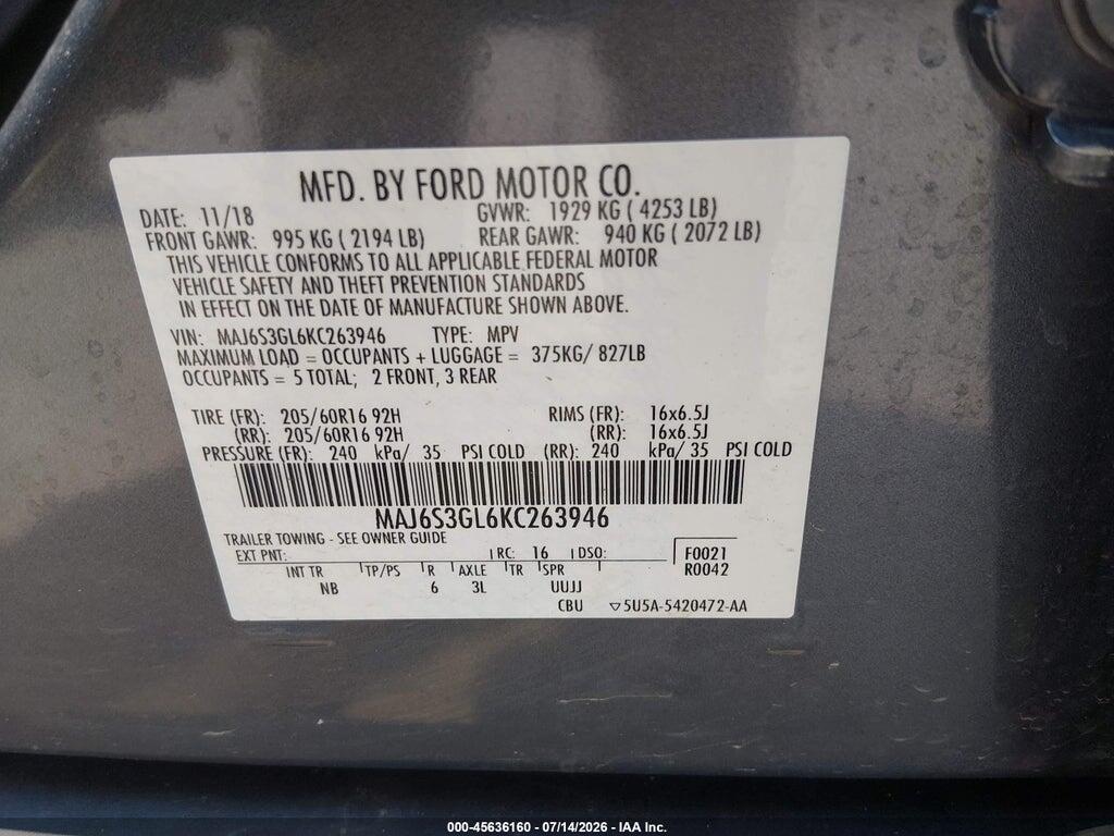 MAJ6S3GL6KC263946 2019 FORD ECOSPORT photo no. 9
