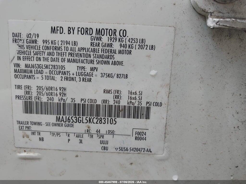 MAJ6S3GL5KC283105 2019 FORD ECOSPORT photo no. 9