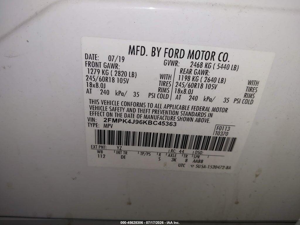 2FMPK4J96KBC45363 2019 FORD EDGE photo no. 9