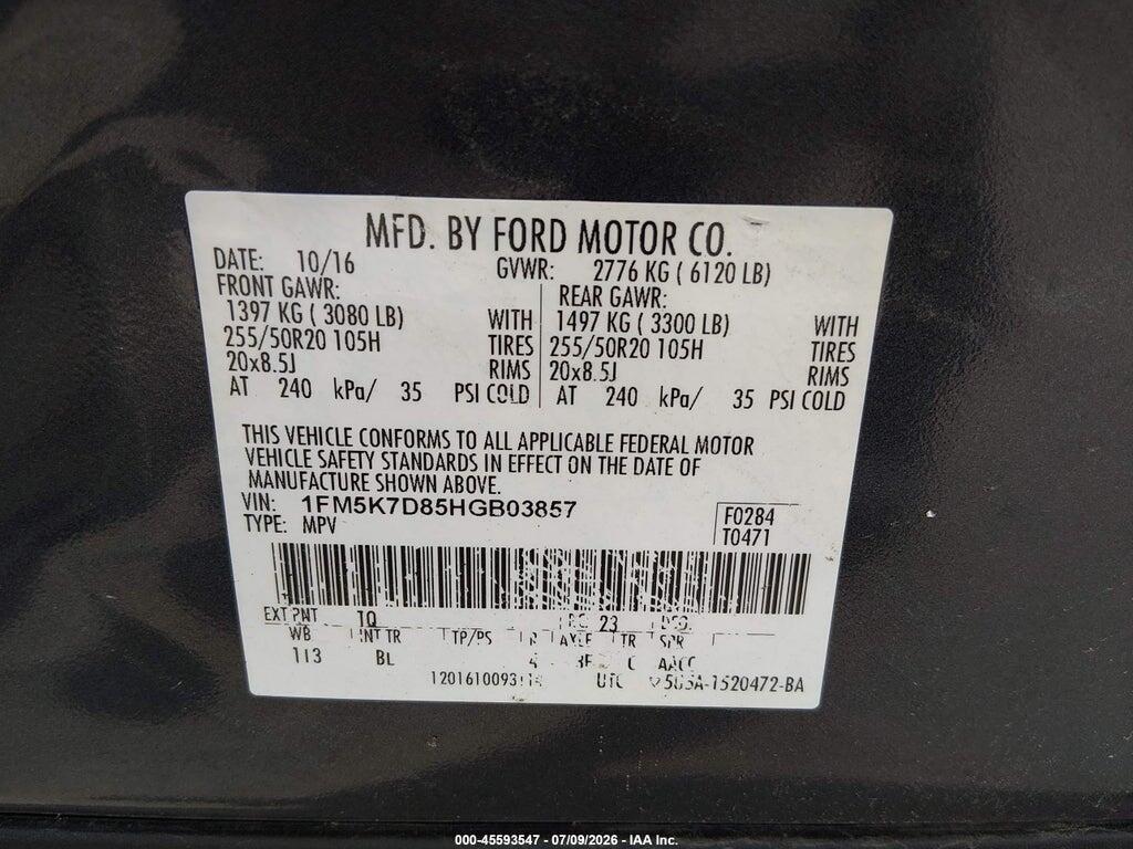 1FM5K7D85HGB03857 2017 FORD EXPLORER photo no. 9