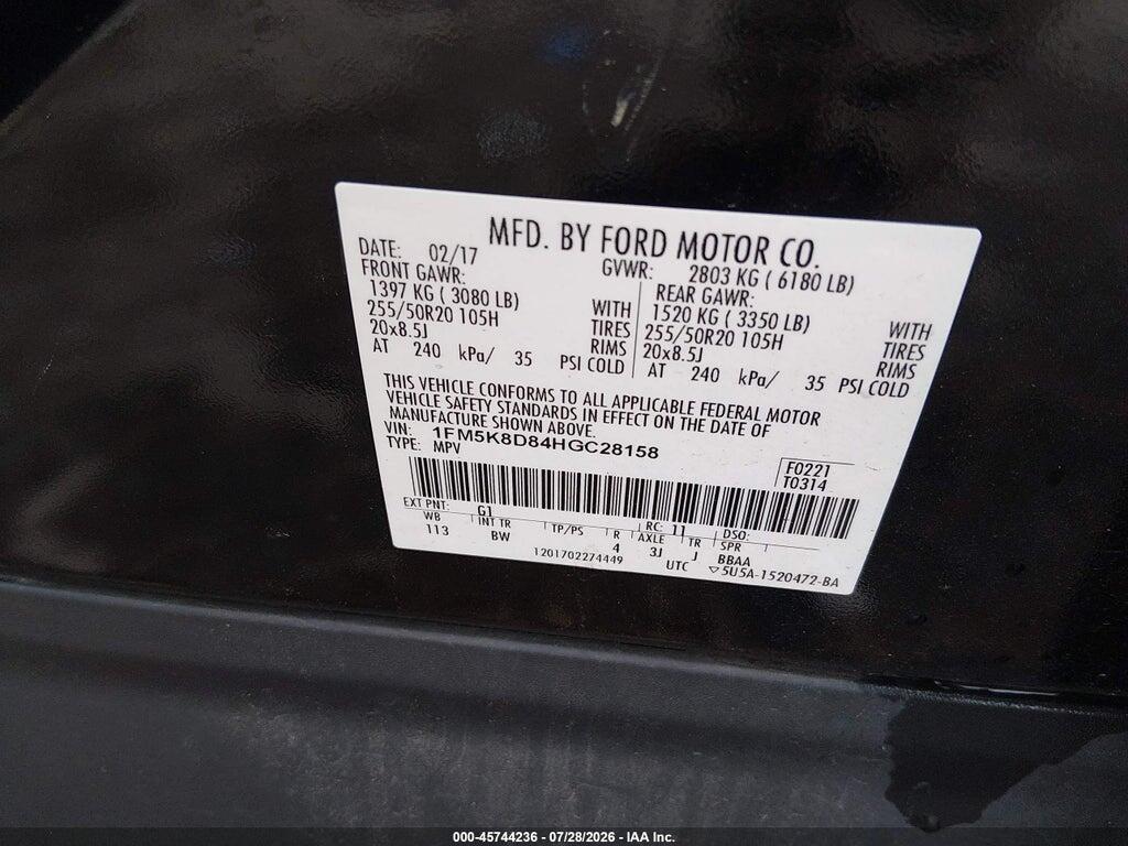 1FM5K8D84HGC28158 2017 FORD EXPLORER photo no. 9
