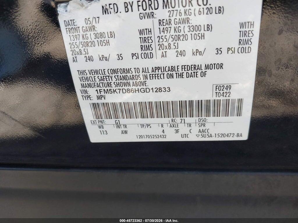 1FM5K7D86HGD12833 2017 FORD EXPLORER photo no. 9