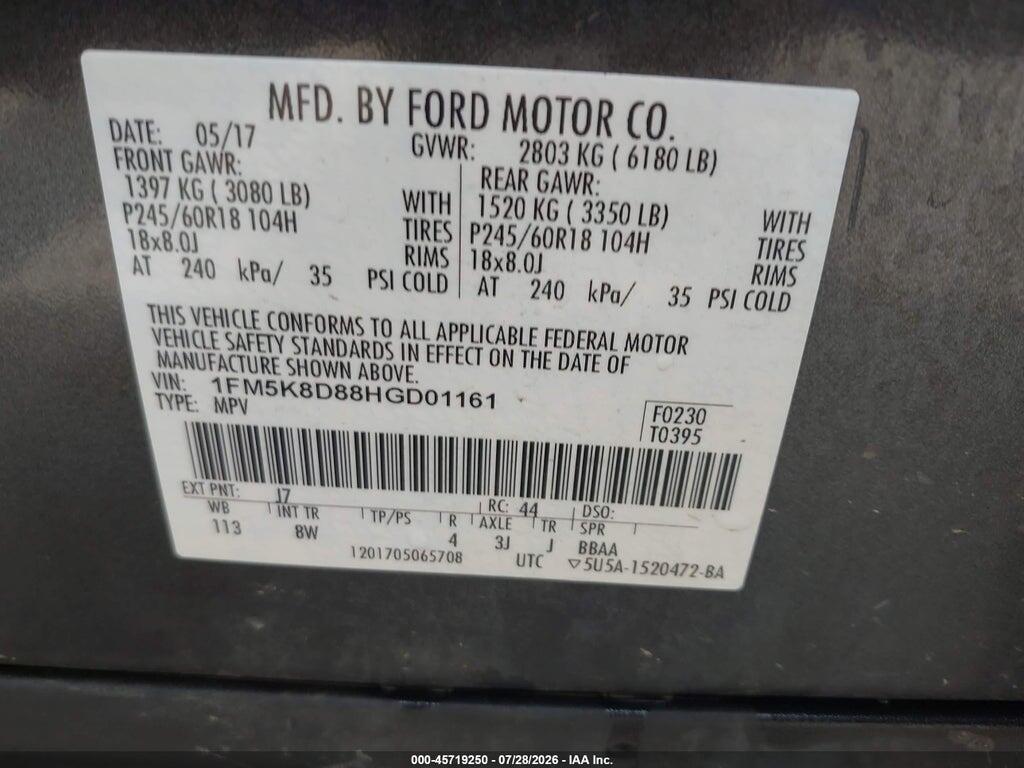 1FM5K8D88HGD01161 2017 FORD EXPLORER photo no. 9