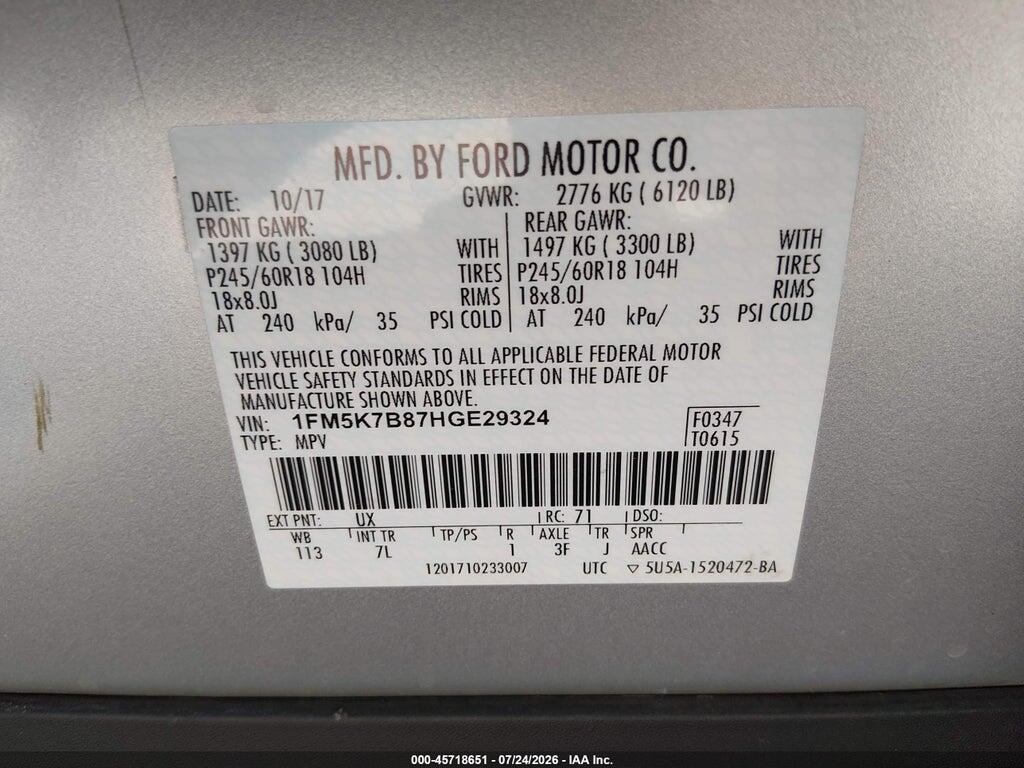 1FM5K7B87HGE29324 2017 FORD EXPLORER photo no. 9