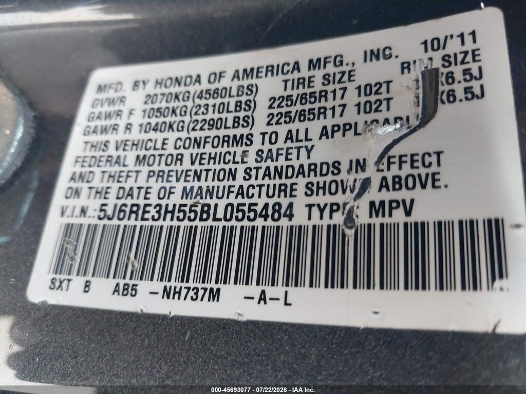 5J6RE3H55BL055484 2011 HONDA CR-V photo no. 9