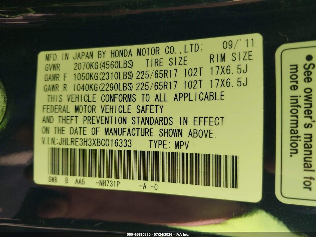 JHLRE3H3XBC016333 2011 HONDA CR-V photo no. 9