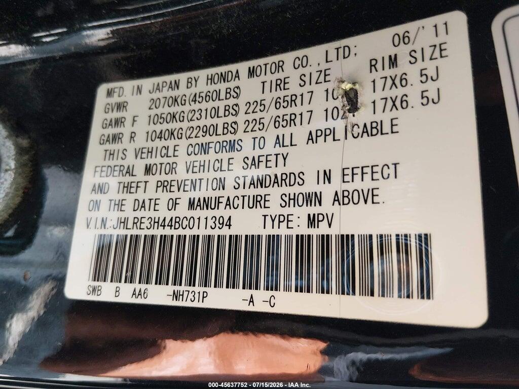 JHLRE3H44BC011394 2011 HONDA CR-V photo no. 9