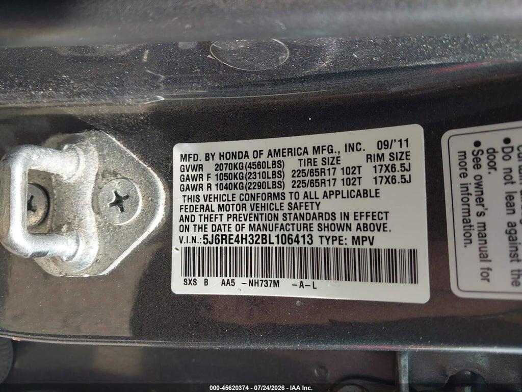 5J6RE4H32BL106413 2011 HONDA CR-V photo no. 9