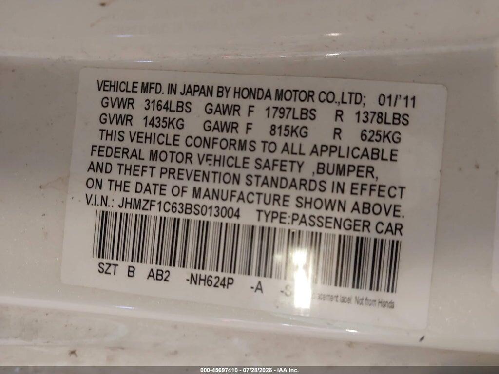 JHMZF1C63BS013004 2011 HONDA CR-Z photo no. 9