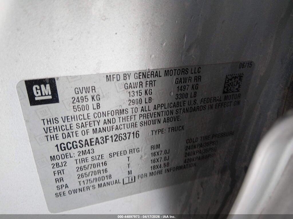 1GCGSAEA3F1263716 2015 CHEVROLET COLORADO photo no. 9