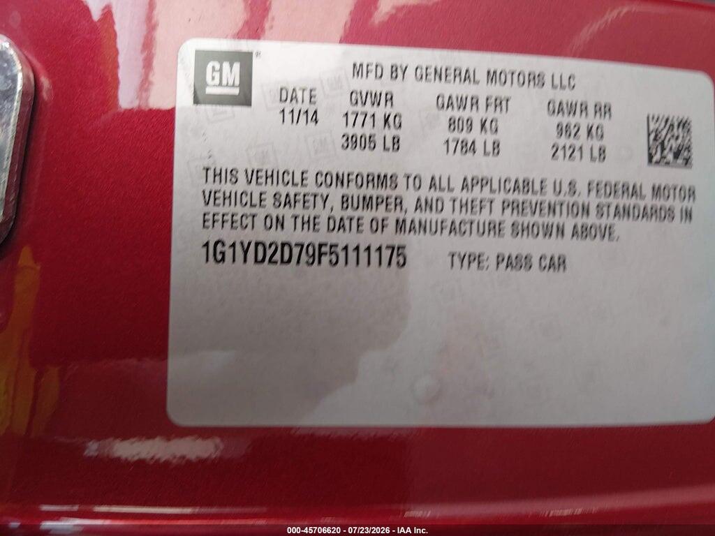 1G1YD2D79F5111175 2015 CHEVROLET CORVETTE photo no. 9