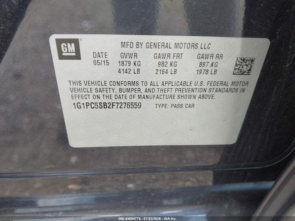 1G1PC5SB2F7276559 2015 CHEVROLET CRUZE photo no. 9
