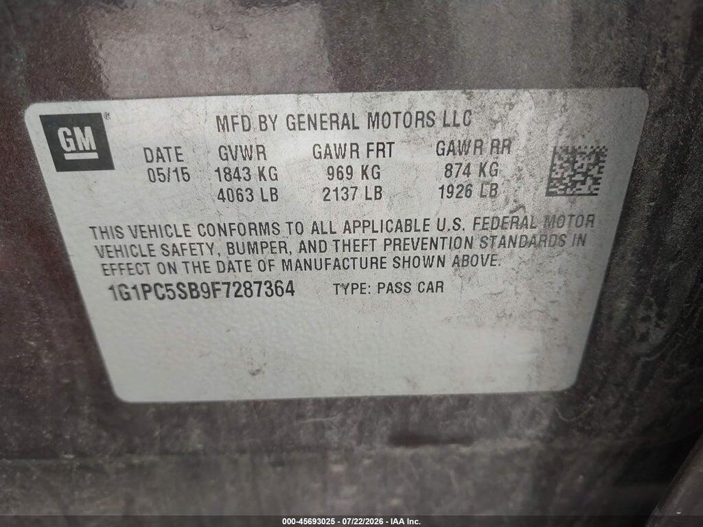 1G1PC5SB9F7287364 2015 CHEVROLET CRUZE photo no. 9