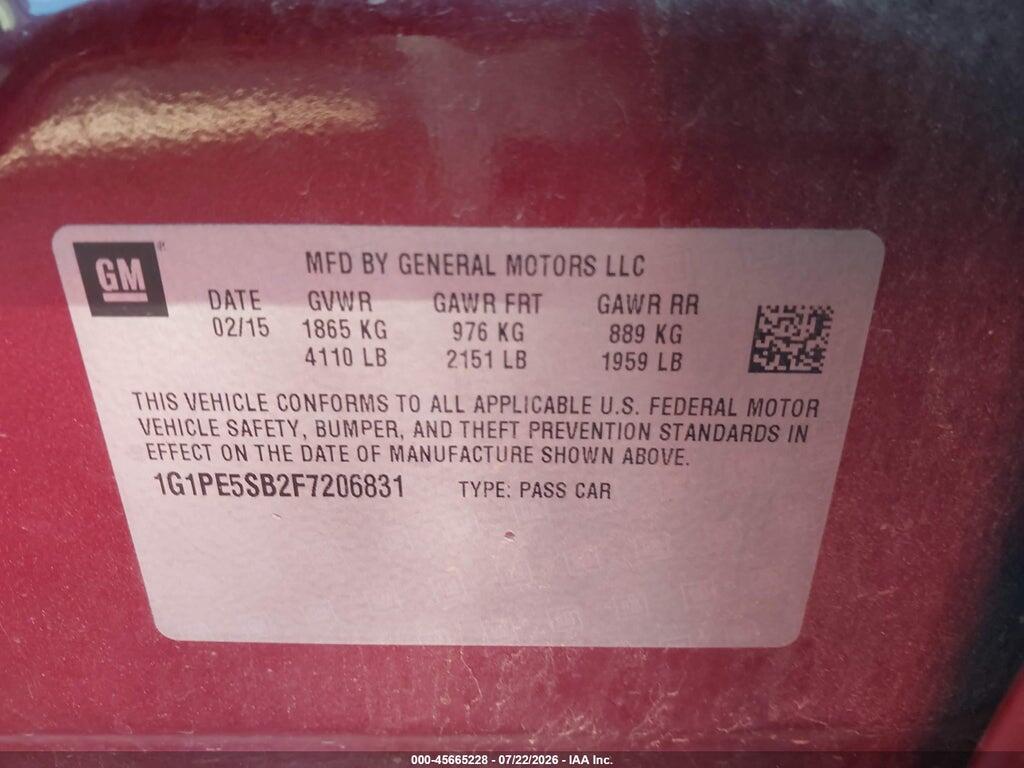 1G1PE5SB2F7206831 2015 CHEVROLET CRUZE photo no. 9