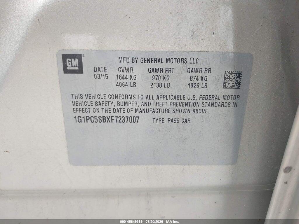 1G1PC5SBXF7237007 2015 CHEVROLET CRUZE photo no. 9
