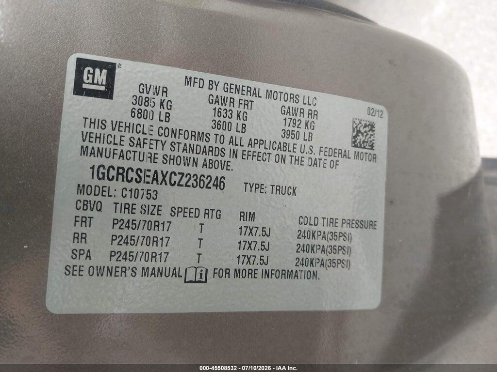 1GCRCSEAXCZ236246 2012 CHEVROLET SILVERADO 1500 photo no. 9