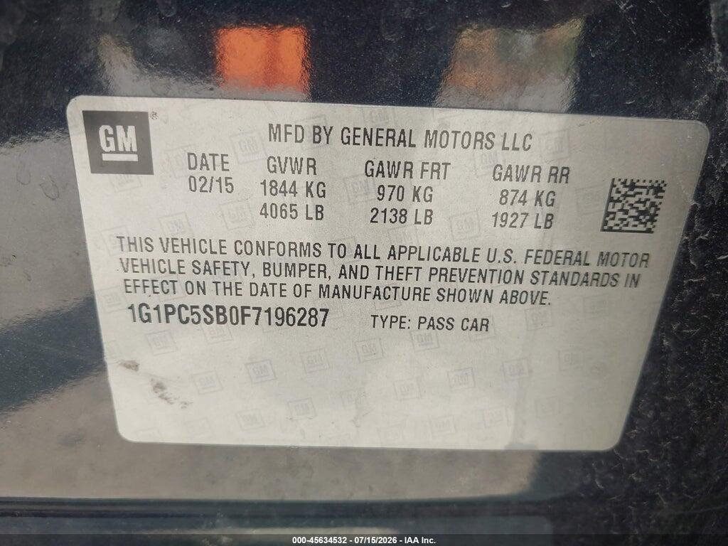 1G1PC5SB0F7196287 2015 CHEVROLET CRUZE photo no. 9