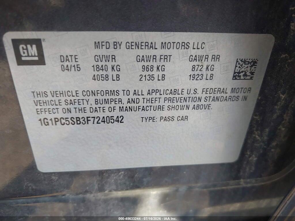 1G1PC5SB3F7240542 2015 CHEVROLET CRUZE photo no. 9