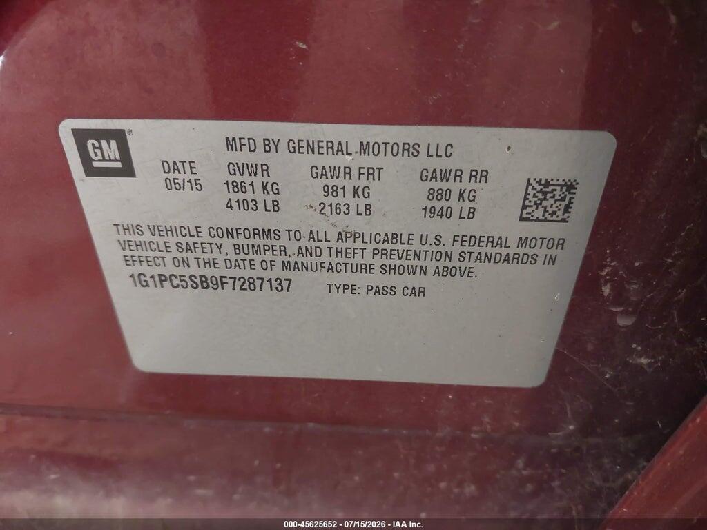 1G1PC5SB9F7287137 2015 CHEVROLET CRUZE photo no. 9